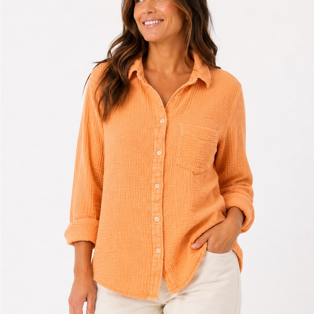 J. Crew Classic Peach-Orange Button-Down Gauze Shirt 4